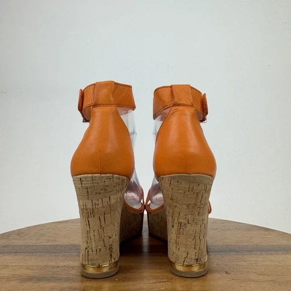 Womens‎ Franco Sarto Clemens Cork Orange Leather Platform Wedge Sandals Size 7.5 - Picture 6 of 8